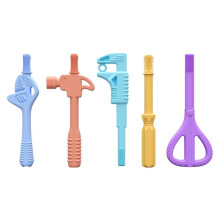 (02) 4-Piece Baby Teething Toys Set, Food-Grade Silicone, Various Shapes, Vibrant Colors, Soothe Teething Pain