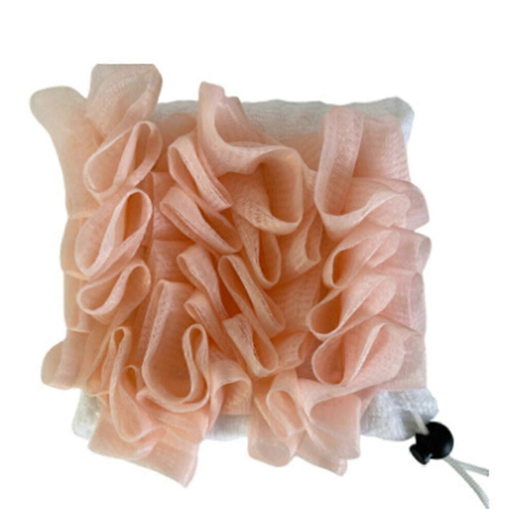(Pink) 2-in-1 Reusable Skin-Friendly Bath Loofah Sponge with Lanyard for Full Body Wash