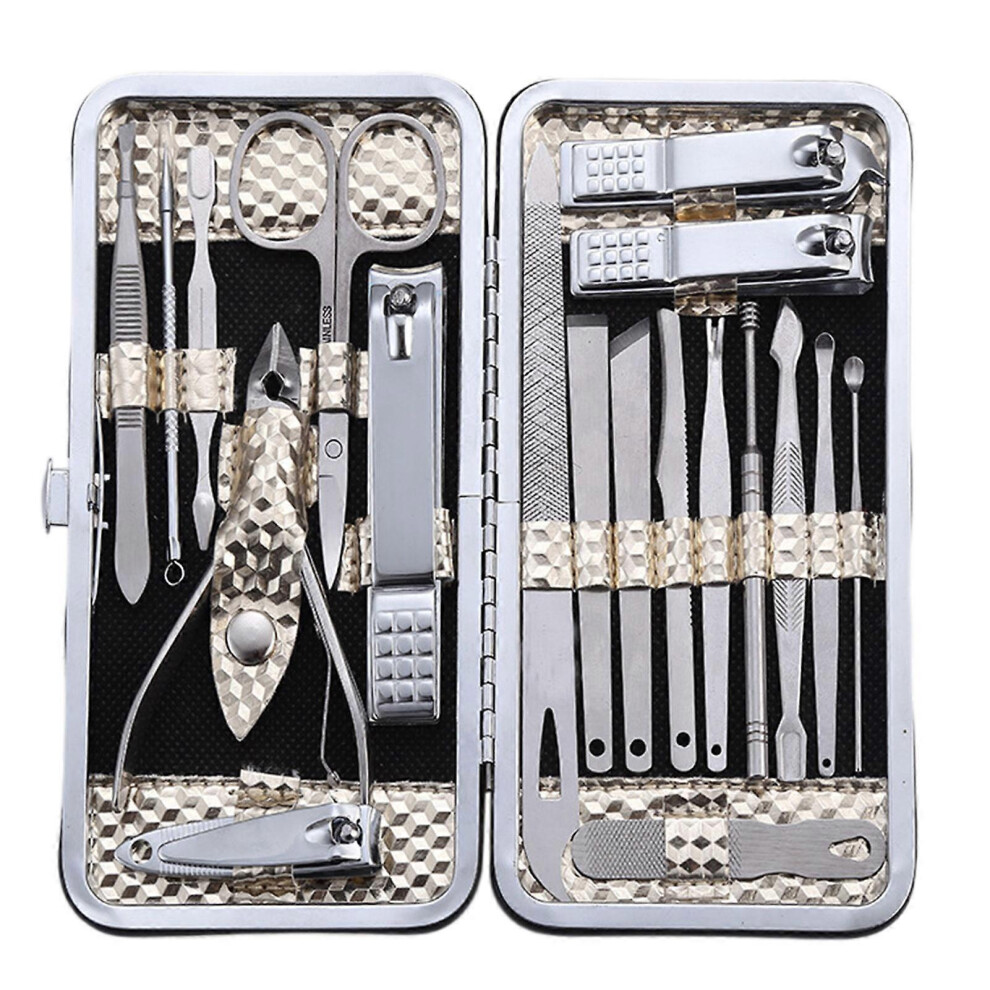 (Glod) 19-in-1 Professional Manicure & Pedicure Kit, Stainless Steel Nail Clippers & Facial Grooming Tools for Women and Men