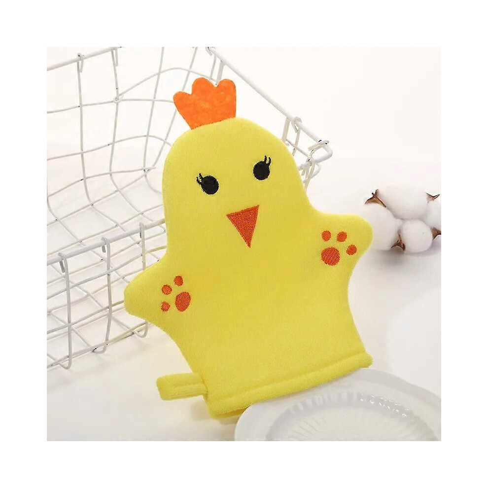 (Chick) Cartoon Animal Baby Bath Gloves - Toddler Shower Scrubber Washcloth for Bathing & Massage (4-Pack)