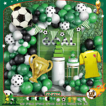 (FIFA World Cup Set D) Grüner Ballonbogen mit Fußballmotiv für einen Jungengeburtstag, WM-Partydekoration, Ballonset