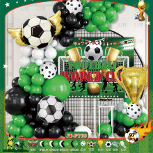 (FIFA World Cup Set I) Grüner Ballonbogen mit Fußballmotiv für einen Jungengeburtstag, WM-Partydekoration, Ballonset
