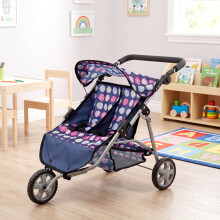 BiBi Doll Twin Dolls Blue Pram Double Baby Doll Stroller 3 Wheel Foldable Pushchair Buggy