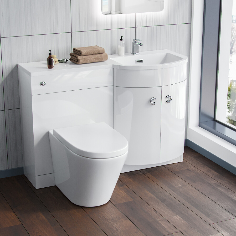 Nes Home Bathroom P-Shape Rh Basin Vanity Unit Wc Btw Toilet 1100Mm White