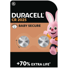 DURACELL 2025 Lithium Coin Batteries 3V (2 pack) - Up to 70% Extra Life - Baby Secure Technology - For Use in Key Fobs, Fitness Watches and 3D Glasse