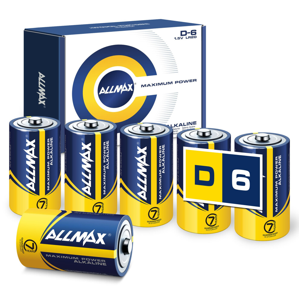 Allmax D (Lr20) Maximum Power Alkaline Batteries (6 Count) Â Ultra Long-Lasting, Leakproof Design, 7-Year Shelf Life, Maximum Performance (1.5V) 5002813266944