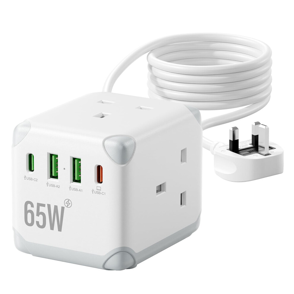 Photos - Electrical Wire & Cable 3M Cube Extension Lead with USB Slots, 3 Way Multi Plug Extension Socket with 4 USB Ports, Desktop Usb Extension C(2 Type-C)