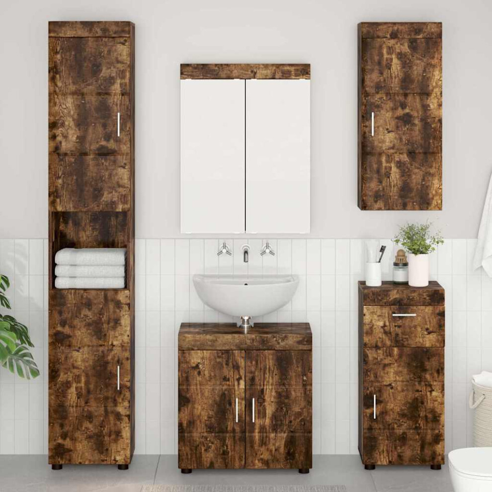 Vidaxl Bathroom Wall Cabinet Tulum Smoked Oak 37 X 24.5 X 86 Cm