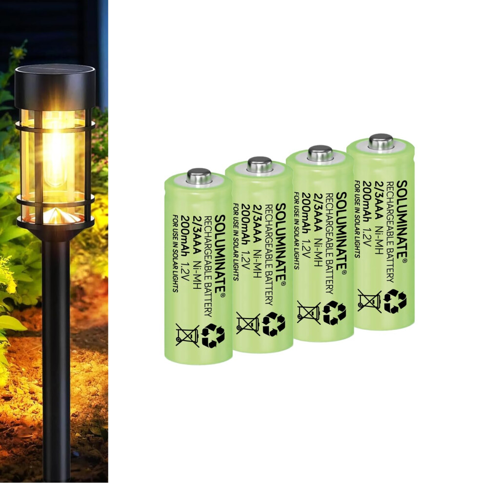 Soluminate Rechargeable 2/3Aaa Solar Batteries For Garden Solar S Latest 1.2V Nimh Technology (2-3Aaa, 2/3Hr03, Two-Thirds-Aaa 29.5Mm X 10 Light 5001421510289