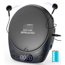 Greadio NEW 2026 Portable CD Player with Headphones, Rechargeable Discman CD Players for Home & Car, Small CD Player with Anti-Skip, Supports CD/MP3/