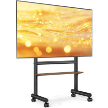 5Rcom Mobile TV Stand with Wheels for 40-85 Inch TVs, Heavy-Duty Rolling TV Unit with Shelf & 60kg Load Capacity, Black Steel Frame – Adjustable Des