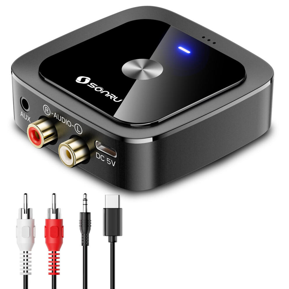 Sonru Bluetooth 6.0 Receiver, Hifi Wireless Audio Adapter With Low Latency, 24-Hour Battery Life, 3.5Mm Jack Aux & Rca Output, Aux To Bluetooth Adapt 5009236841963