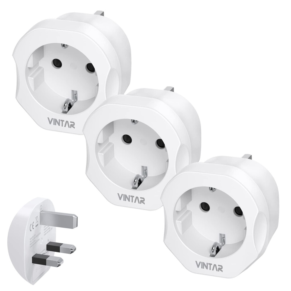 European To Uk Plug Adaptor 3 Pack,Vintar Eu To Uk Plug Adapter,2 Pin To 3 Pin Adapter Plug Uk From France,Spain,Germany To Uk, White 5004426640746