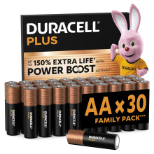 DURACELL Plus AA Batteries (30 Pack) – Alkaline Batteries 1.5V – Up to 150% Extra Life with POWER BOOST Actives– Reliability For Everyday Device