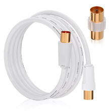 RELIAGINT TV Aerial Cable 1m, 75 Ohm Coaxial Lead, IEC 9.5mm Male to Male 3C2V Pure Copper Dual Shielded, Straight Connector, Female to Female Adapto