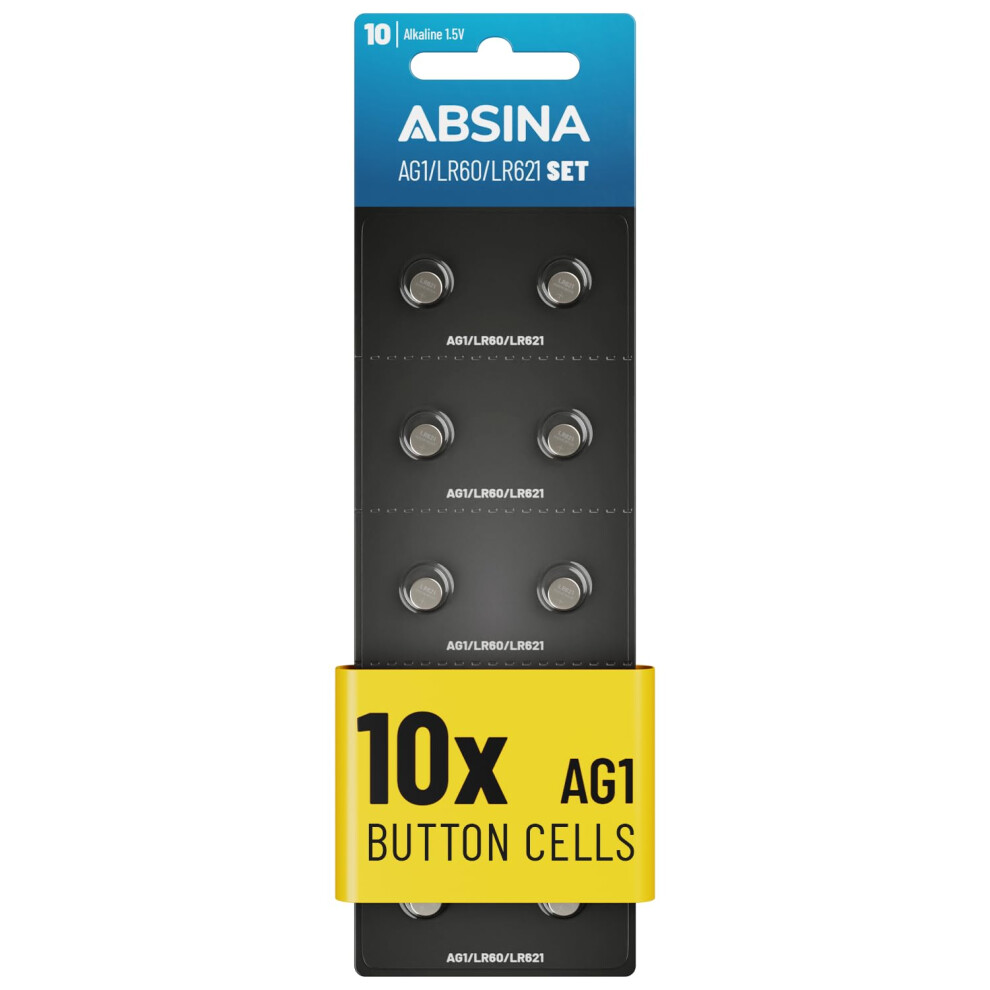 Absina 10X Lr621 Ag1 Battery 1.5V Alkaline - Ag1 Batteries Leak-Proof & Long-Lasting - Lr60 / Sr60 / 1175S0 / 164/602 / 364 / V30 / Sr621 - Button Ce 5002793945778
