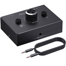 PROZOR 3.5mm Audio Switch - 2(1)-in-1(2)-Out Bi-directional 3.5mm Stereo Audio Switch with Volume Knob L/R Audio Selector Supports One-Key Mute 2 Por