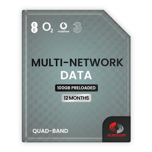 Multi-Network Data Sim - One-off Data Allowance for 12 months - Automatically Connects to EE, Three, O2 or Vodafone (100GB)