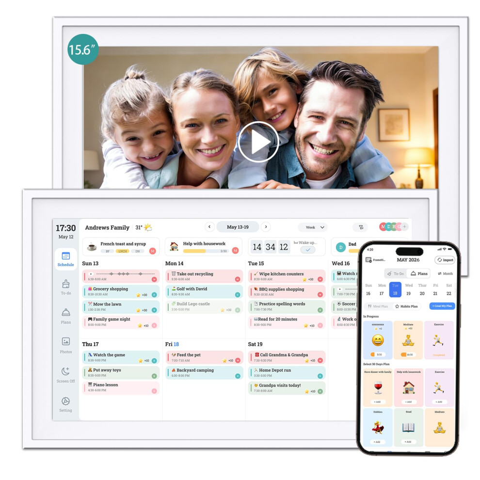 Ascrecem Digital Calendar 15.6 Inch Smart Electronic Calendar For Family Chore Chart Cooking Plan Hd Touchscreen With Digital Picture Frame Function 5002801178075