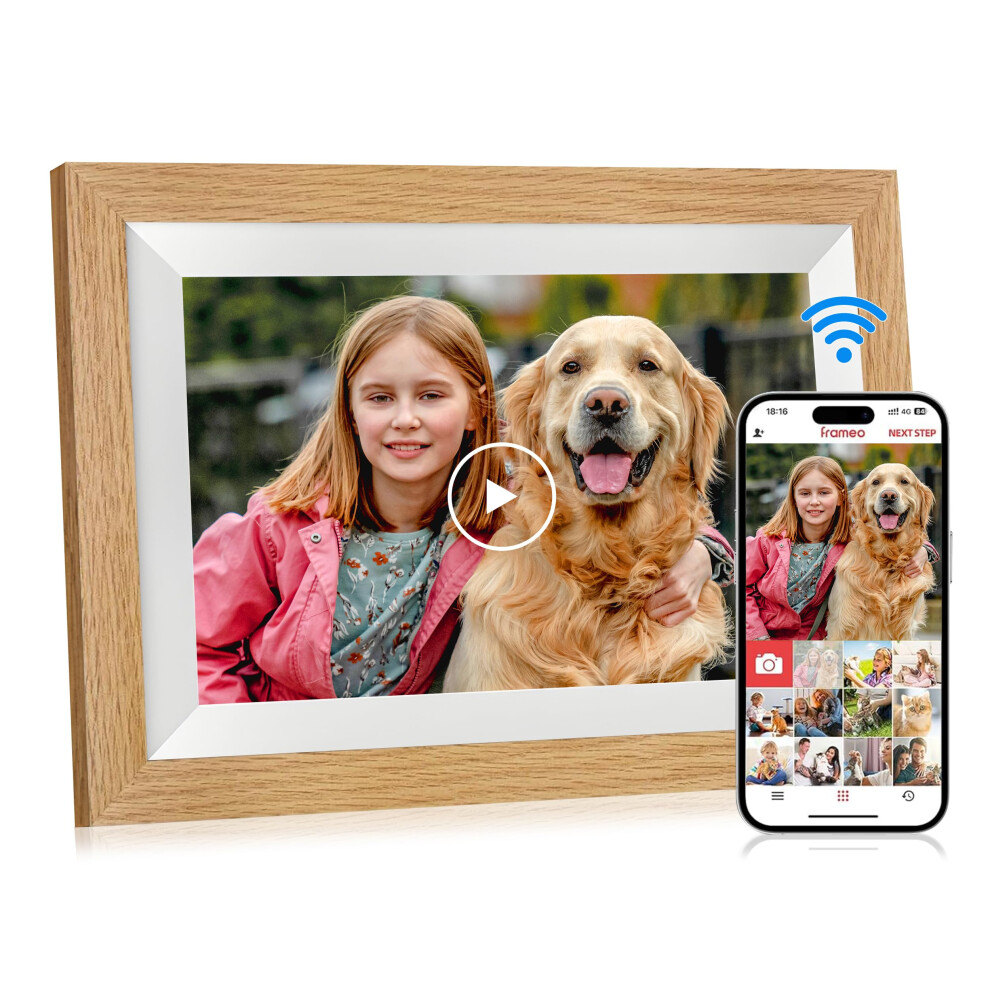 Digital Photo Frame Wifi 10.1 Inch Oak Wood Frame, Smart Electronic Digital Picture Frame 32Gb Memory, 1280 * 800 Hd Ips Touchscreen, Share Photos & 5007275926863