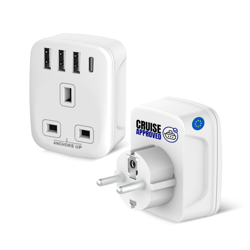 Cruise Approved 5-In-1 Travel Adapter Â Non Surge For Cruises Â 3 Usb + 1 Usb-C Â Works On P&O, Marella, Msc, Royal, Celebrity, Carnival, Prince 5001283822926