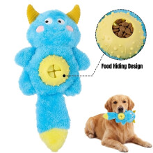 (Blue) Soft Monster Plush Dog Chew Toy Squeaky Treat Dispenser Interactive Play Toy Puppy Teeth Care Anxiety Relief Daily Training Use