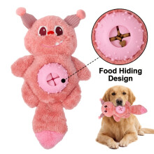 (Pink) Soft Monster Plush Dog Chew Toy Squeaky Treat Dispenser Interactive Play Toy Puppy Teeth Care Anxiety Relief Daily Training Use