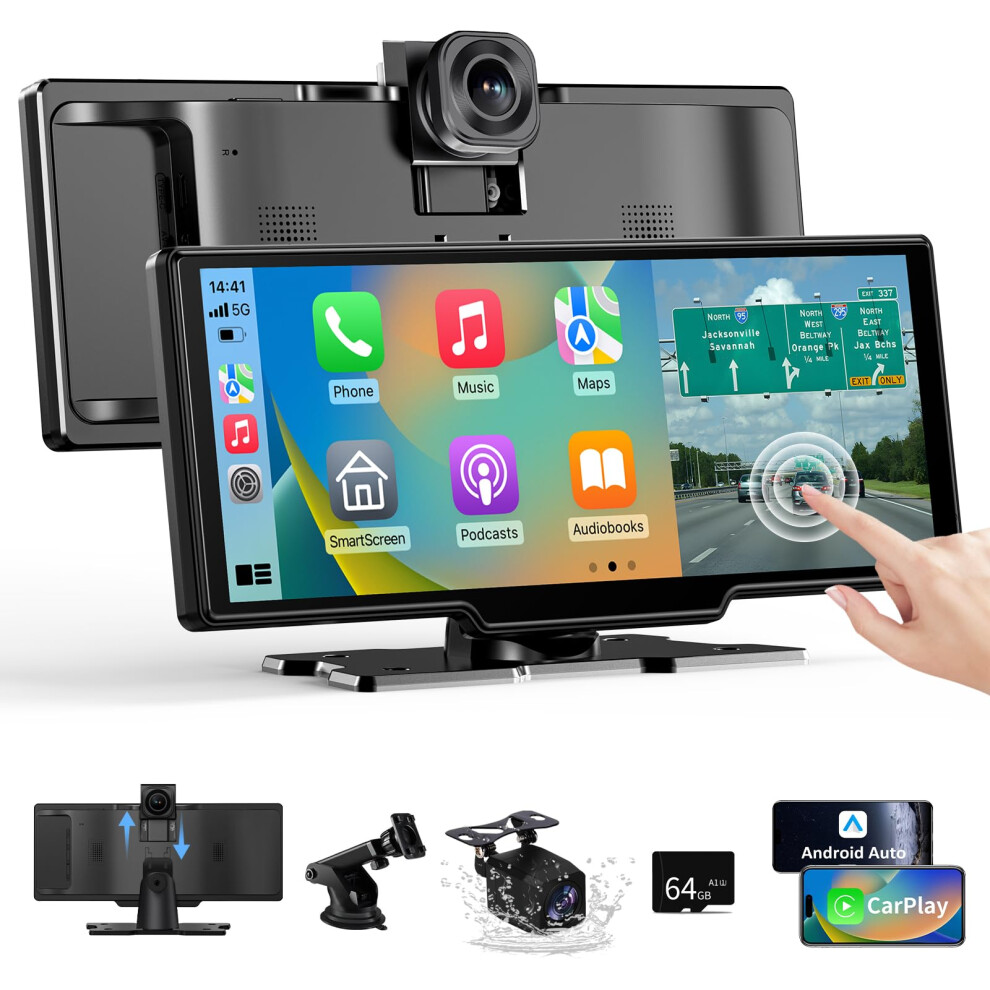 10.26" Wireless Carplay Android Auto, Car Play Screen Car Tablet With 4K Front Camera And 1080P Rear Camera, Android Auto Carplay Screen For Car Ips 5005719570146