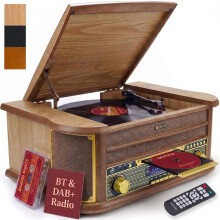 Denver 10-in-1 Retro Vintage DAB Bluetooth Wooden Radio Record Player With Speakers – DAB+ Radio, FM, Record Player, Cassette & CD Player, AUX IN, M