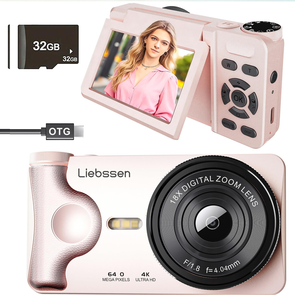 4K Digital Camera 64Mp Autofocus 3.0'' 180 Flip Screen Portable For Photo & Vlog Featuring Time Lapse & Slow Motion & 20 Filters 32Gb 2000Mah Ideal 5009530247478