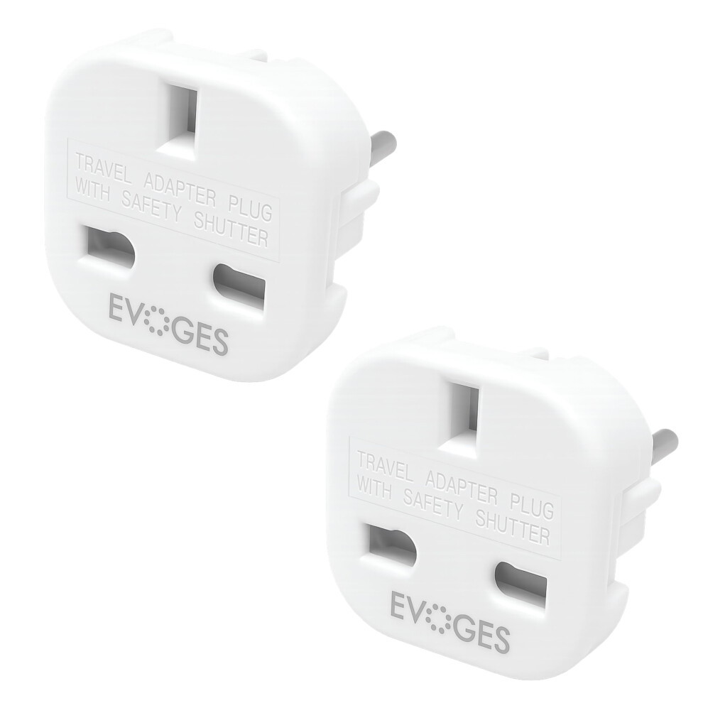 Photos - Cable (video, audio, USB) Evoges UK to European EU Travel Adapter 10A Plug Type G (3-Pin) to Type C,E,F (2-Pin) Travel Europe White (Pack of 2)