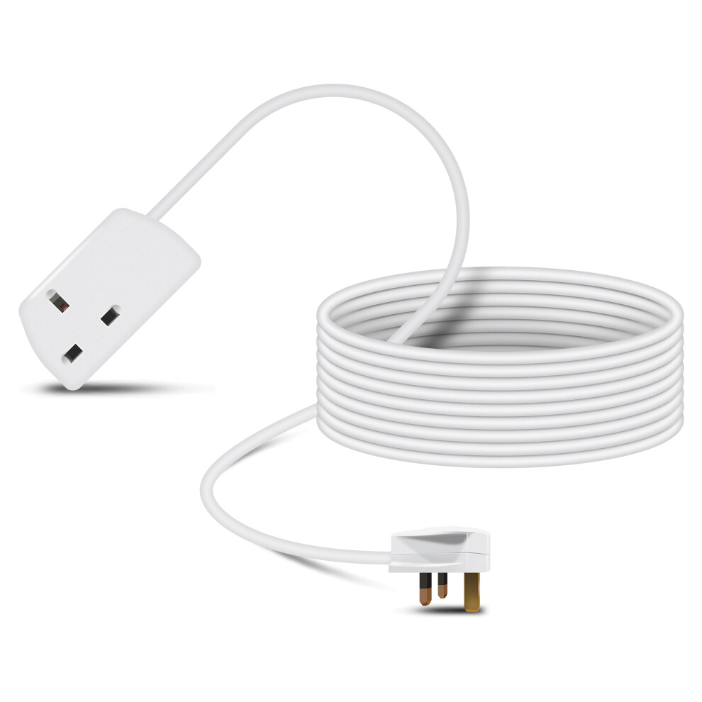 Eagle Single Gang Mains Power 13A Extension Socket To 13A Uk Plug Lead Cable, British Standards Bs1363 15M White 5009079373355