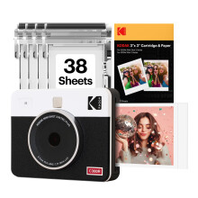 KODAK Mini Shot 3 Retro 4PASS 2-in-1 Instant Camera and Portable Photo Printer (7.6 x 7.6 cm) plus Package with 38 Sheets, White