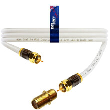 1STec 2m Short White Gold Plated Male to Male Virgin Media Extension Cable with Female Joining Coupler for V6 TIVO Set Top Box or VIVID Fibre Super H