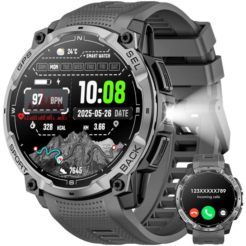 Joautrial Military Smart Watch For Men With Gps, 1.43" Amoled Hd Tactical Watch With Bluetooth Call, Led Flashlight, Compass, 100+ Sports Modes Fitne 5007724407912