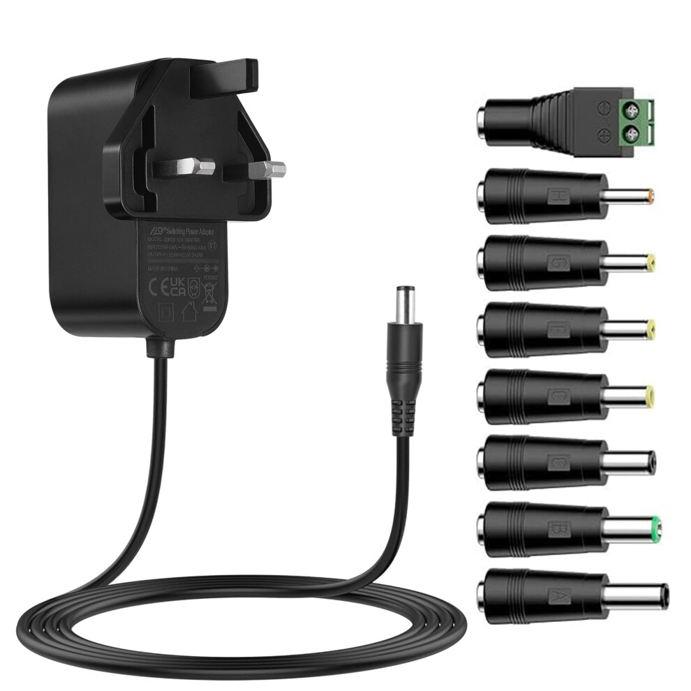 Tonton 12V Dc Power Supply Adapter With 8 Tips, 2A 24W, 1.8M (6Ft) Ac 100V-240V To Dc 12V 2A, Compatible With Led Strip Cctv Camera, Bt Speake Light 5009145848053