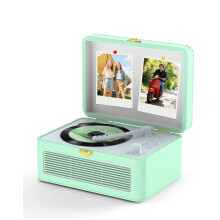 KOVCDVI Portable CD Player Bluetooth Retro Radio with CD-Player with Speaker Support USB & AUX Playback with Remote Control Dust Cover PU Leather Gre