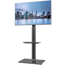 Universal Floor TV Stand with Swivel Mount for 19 to 43 inch LCD LED TV, 2 Shelves Black HT2001BP