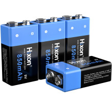 9v rechargeable battery High Capacity 850mAh Li-ion 6F22 PP3 9 Volt Battery(4 Pack) for Smoke Detector, Multimeter,Toy(Charger NOT Included)