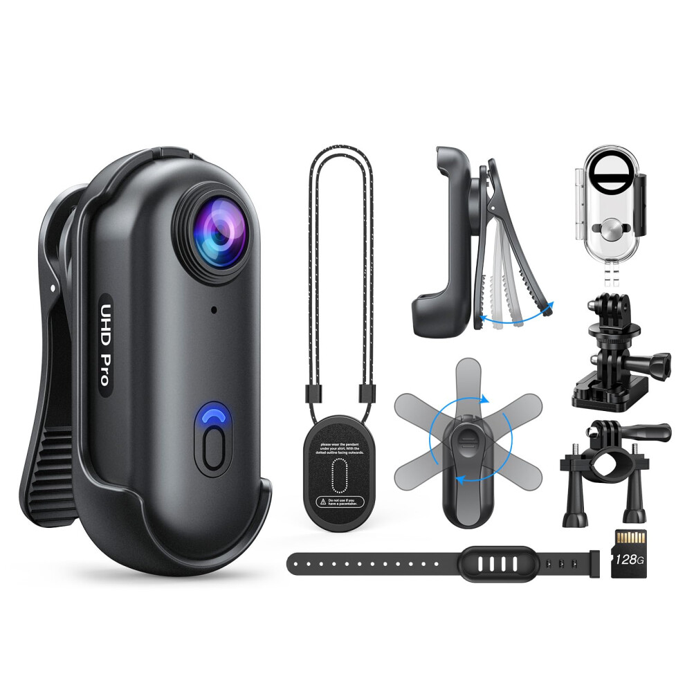 Boblov W4 Waterproof Body Cam: 4K 128Gb Body Camera Lasts 90 Minutes, Wearable Action Camera For Video Recording, With Waterproof Case, Straps, Compa 5001690548136