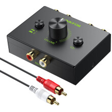 LiNKFOR Stereo Audio Bi-Directional Switcher - 2(1)-In-1(2)-Out RCA Audio Switch with Volume Control & Mute Button, Compact No Power Need Design 2-Wa