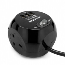 Status 3 Way Cube Socket with 3 USB Ports, Black Compact Extension Adapter with 1.4 Metre Lead for Home Office Travel Use, Space Saving Power Block,