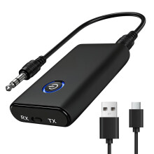 Bluetooth 5.3 Transmitter Receiver Bluetooth Audio Adapter 2-in-1 with 3.5mm Jack for TV to Wireless Headphones Low Latency Noise Cancellation for PC