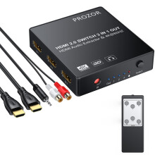 PROZOR HDMI 2.0 Audio Extractor 3x1 HDMI Switch Converter 3.5mm AUX Optical Output Support 4K/60hz 3D with IR Remote HD MI Cable 3.5mm to 2 RCA Cable