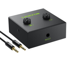 LiNKFOR 3.5mm Audio Bi-Directional Switcher - Compact Aux Switcher for 2-in-1-out or 1-in-2-out Connections One Device Output at a Time Compact Aux S