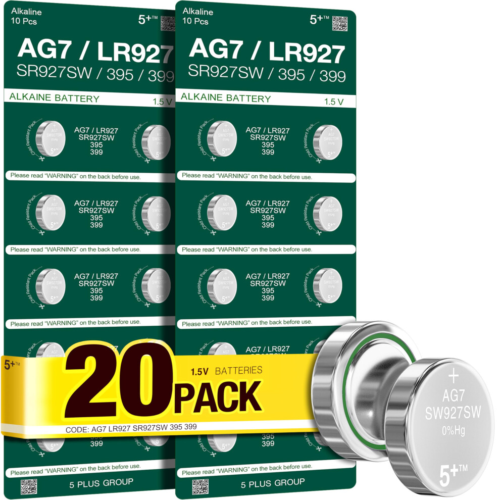 5Plus Group 20 Pcs Ag7 G7 Lr57 Lr57sw Lr926 Lr926sw Sr926w L926e Lr927 Lr927sw 395 399 1.55V Button Cell Watch Batteries 5001192142801