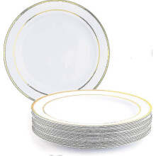 Elegantné taniere so zlatým okrajom na svadby a iné udalosti, 25 ks 26 cm plastové