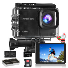 Yolansin 4K 60FPS Action Camera with 64GB SD Card- HD 48MP 40M Underwater Camera,8X Zoom Waterproof Camera EIS WIFI SportsCamera with 2x1350 Batterie