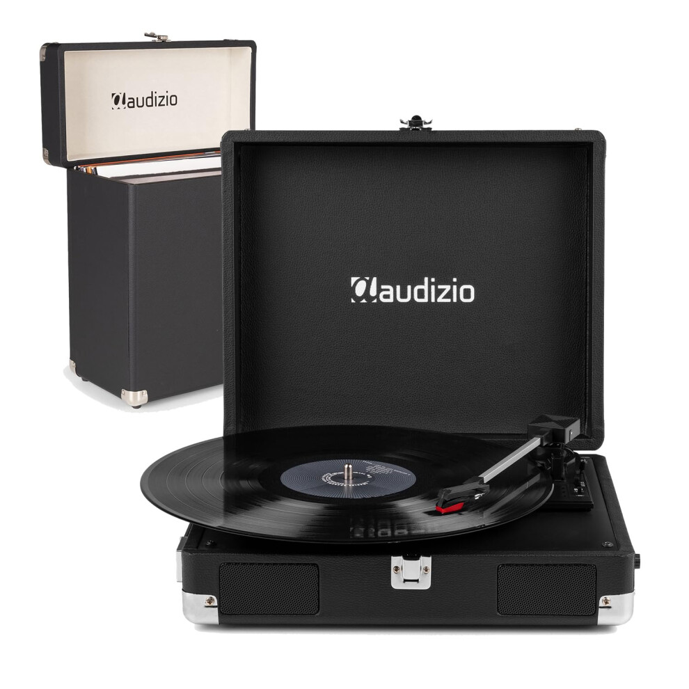 Audizio Briefcase Vinyl Record Player With Built-In Speakers And Storage Case - Portable 3 Speed Turntable, Auto Stop, Rca/Headphone Outputs, U Black 5002691188154