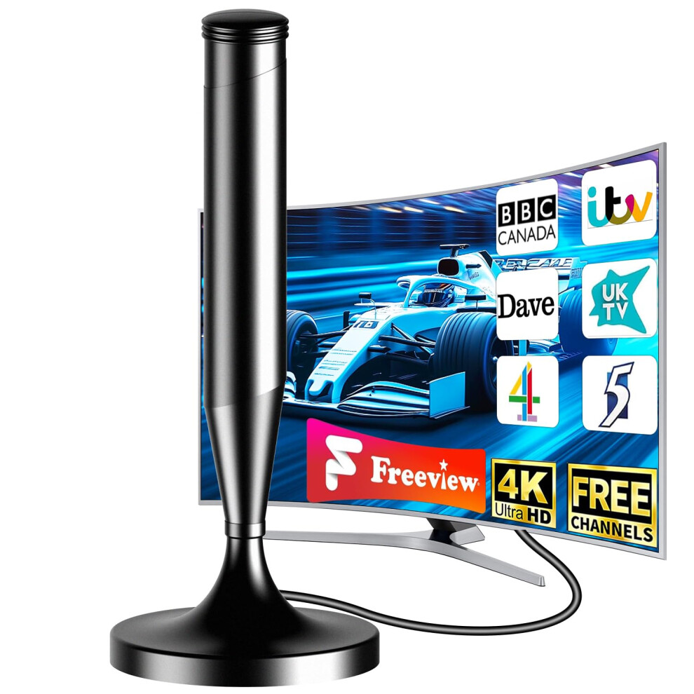Indoor Tv Aerial For Freeview & Freeview Hd, Digital Hd Tv Aerial With 360 Reception, Magnetic Base, Strong Signal, Supports 4K/1080P, Easy Setup Fo 5004180246253